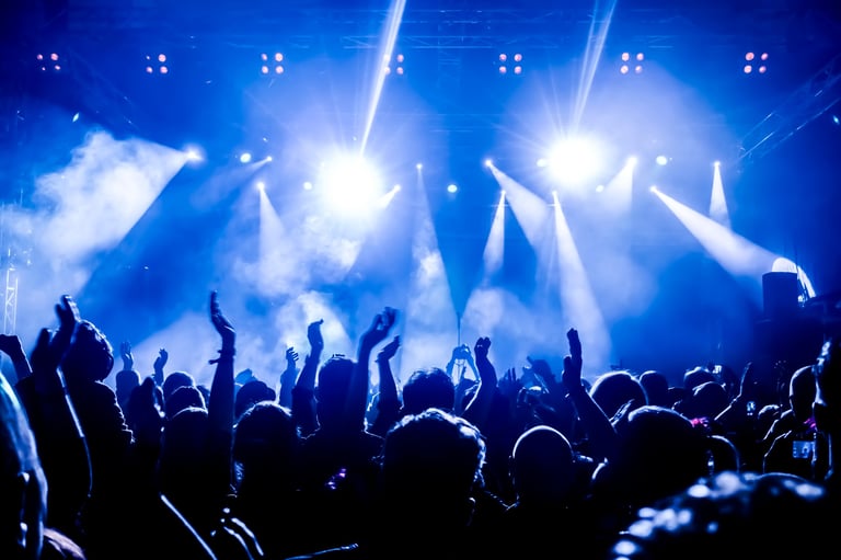 Concert crowd with arms raised